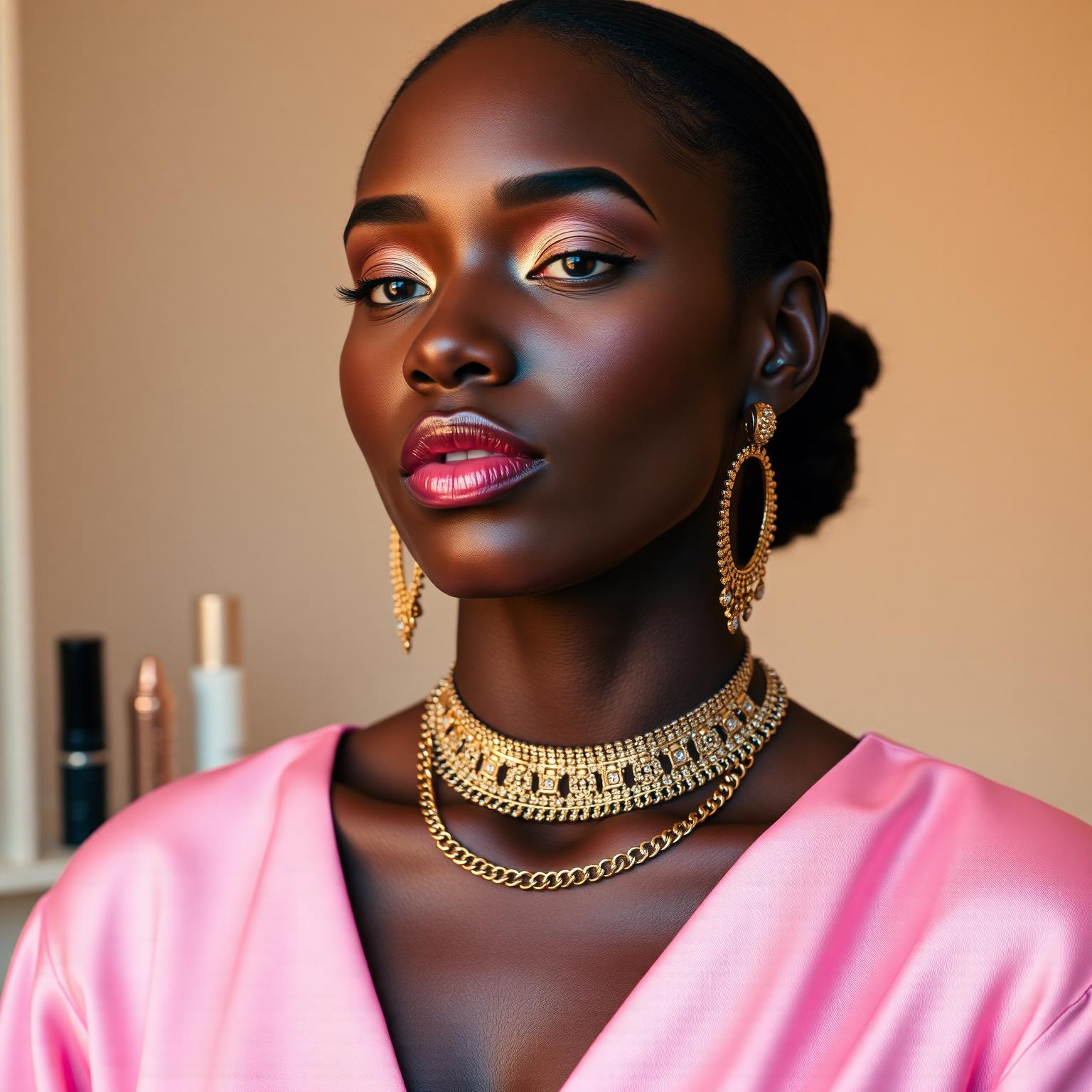 Luxury beauty model with gold jewelry